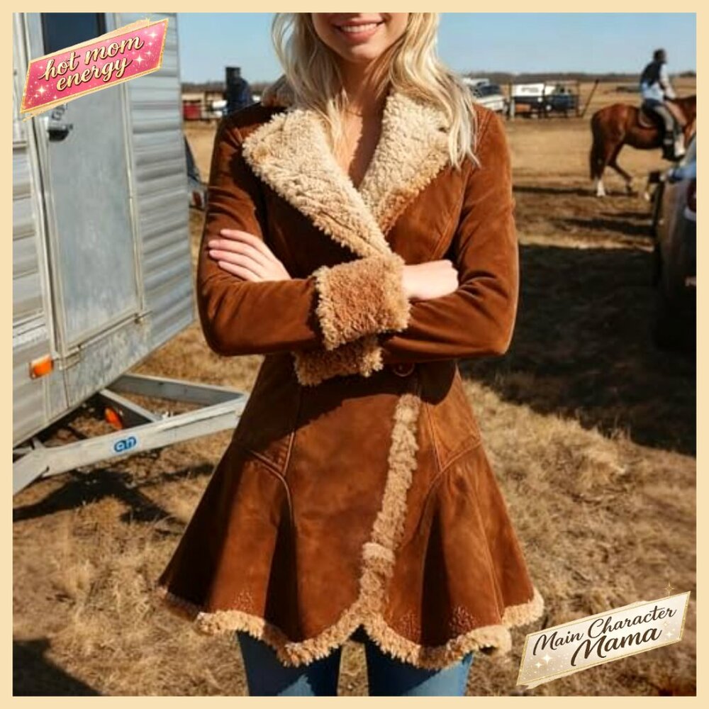 Slim-Fit Faux Leather Sherpa Lined Jacket, Waterproof Winter Coat, Button - Picture 3 of 7